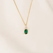 Gümüş Kolye - Zümrüt Oval Taşlı 925 Ayar Gümüş Kolye - 8