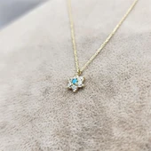 Gümüş Kolye - Ortası Firuze (Turkuaz) Taşlı Çiçek Tasarımlı Nano Has Taşlı 925 Ayar Gümüş Kolye - 8