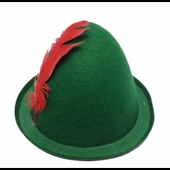 Peter Pan Şapkası Yeşil Renk Kırmızı Tüylü thumbnail 3