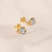 Gümüş Küpe - 925 Ayar Gümüş Oval Blue Topaz Taşlı Tektaş Küpe - 5