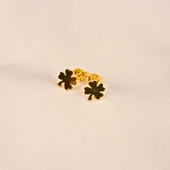 Gümüş Küpe - 925 Ayar Gümüş Minimal Yonca Yaprağı Küpe - 4