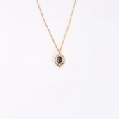 Gümüş Kolye - Oval Mistik Topaz Taşlı Yanları Zirkon Taşlı Modern Tasarım 925 Ayar Gümüş Kolye - 4