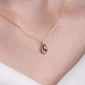 Gümüş Kolye - 0.50 Karat Mistik Topaz Damla Ay Tasarım Doğal Taşlı 925 Ayar Gümüş Kolye thumbnail 1