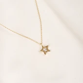 Gümüş Kolye - Zirkon Taşlı Yıldız Desenli 925 Ayar Gümüş Kolye - 7