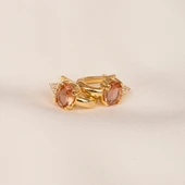 Gümüş Küpe - 925 Ayar Gümüş Oval Zultanit Taşlı Tektaş Küpe - 7