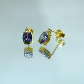 Gümüş Küpe - 1.10 Karat Mistik Topaz Oval Taşlı 925 Ayar Gümüş Küpe - 2