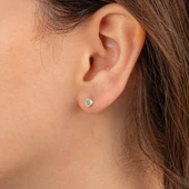 Gümüş Küpe - 925 Ayar Gümüş Minimal Firuze (Turkuaz) Taşlı Küpe - 3