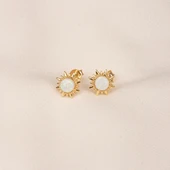 Gümüş Küpe - 925 Ayar Gümüş Opal Taşlı Güneş Desenli Küpe - 6