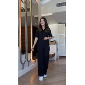 Lucky Life Kadın Kısa Kollu Yakalı Viskon Iki Iplik Bluz Ve Pantolon Ikili Takım thumbnail 2