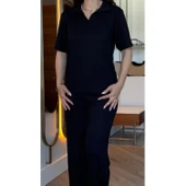 Lucky Life Kadın Kısa Kollu Yakalı Viskon Iki Iplik Bluz Ve Pantolon Ikili Takım thumbnail 5