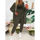 Lucky Life Kadın Askılı Yuvarlak Yaka Yazılı Viskon Iki Iplik Bluz Ceket Ve Pantolon 3lü Takım thumbnail 1