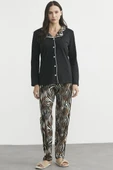 Desen Kombinli Düğmeli Pijama Takım - Siyah thumbnail 2