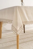 Elegant Bej Çift Sıra Güpür Masa Örtüsü 160x220 cm thumbnail 5