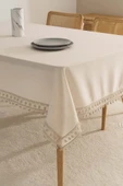 Elegant Bej Çift Sıra Güpür Masa Örtüsü 160x220 cm thumbnail 1