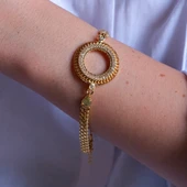 Yarım Altın Çerçeve Bileklik Çelik Altın Kaplama BLK-1080 thumbnail 2