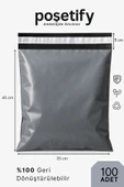 POŞETİFY Cepsiz Kargo Poşeti 35x45x5 cm | 100 Adet | E-Ticaret Poşeti | Gri | Yapışkan Bantlı Kargo Zarfı thumbnail 1