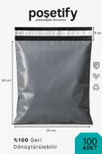 POŞETİFY Cepsiz Kargo Poşeti 24x30x5 cm | 100 Adet | E-Ticaret Poşeti | Gri | Yapışkan Bantlı Kargo Zarfı thumbnail 1