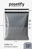 POŞETİFY Cepli Kargo Poşeti 35x45x5 cm | 500 Adet | E-Ticaret Poşeti | Gri | Yapışkan Bantlı Kargo Zarfı thumbnail 1