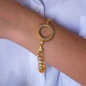 Yarım Altın Çerçeve Bileklik Çelik Altın Kaplama İşlemeli Figaro Model BLK-1102 thumbnail 2