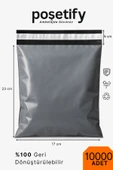 POŞETİFY Cepsiz Kargo Poşeti 17X23x4 cm | 10000 Adet | E-Ticaret Poşeti | Gri | Yapışkan Bantlı Kargo Zarfı thumbnail 1