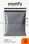 POŞETİFY Cepli Kargo Poşeti 17X23x4 cm | 50 Adet | E-Ticaret Poşeti | Gri | Yapışkan Bantlı Kargo Zarfı thumbnail 1