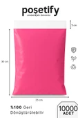 POŞETİFY Pembe Cepsiz Kargo Poşeti 25X30x5 cm | 10000 Adet | E-Ticaret Poşeti | Yapışkan Bantlı Kargo Zarfı thumbnail 1