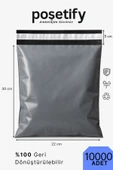 POŞETİFY Cepsiz Kargo Poşeti 22x30x5 cm | 10000 Adet | E-Ticaret Poşeti | Gri | Yapışkan Bantlı Kargo Zarfı thumbnail 1