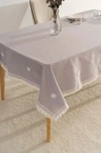 Silvio Gri Güpür Çiçekli Masa Örtüsü 160x220 cm thumbnail 4