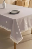 Silvio Gri Güpür Çiçekli Masa Örtüsü 160x220 cm thumbnail 1