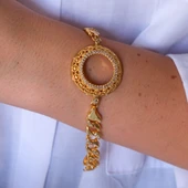 Yarım Altın Çerçeve Bileklik Çelik Altın Kaplama İşlemeli Figaro Model BLK-1107 thumbnail 2