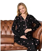 Pijamood Kadın Milan Kumaş Önü Düğmeli Mevsimlik Uzun Kol Pijama Takımı thumbnail 5