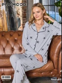 Pijamood Kadın Milan Kumaş Önü Düğmeli Mevsimlik Uzun Kol Pijama Takımı thumbnail 4