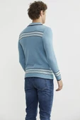 Polo Yaka Kilim Motifli Triko Kazak - Açık Mavi thumbnail 5