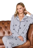 Pijamood Kadın Milan Kumaş Önü Düğmeli Mevsimlik Uzun Kol Pijama Takımı thumbnail 1