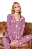 Pijamood Kadın Milan Kumaş Önü Düğmeli Mevsimlik Uzun Kol Pijama Takımı thumbnail 9