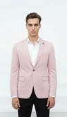 Plus Scorpion Açık Pembe Erkek İtalyan Kesim Blazer Ceket – Kol Yamali, Slim Fit, Şık ve Modern Tasarım thumbnail 1
