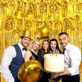 Ekstra Metalize Parlak Saçaklı Arka Fon Perde Gold thumbnail 1