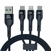 Nettech NT-DC13 İp Örgü 100 Cm USB To Micro + Lightning + Type-C Şarj ve Data Kablosu NT-DC13 thumbnail 1
