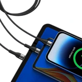 Nettech NT-DC13 İp Örgü 100 Cm USB To Micro + Lightning + Type-C Şarj ve Data Kablosu NT-DC13 thumbnail 2