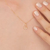 Altın Kolye - İçi Boş 0.30 CT Pırlanta(Signty)Taşlı Damla Figürlü Tasarım Modern 14 Ayar Altın Kolye - 8