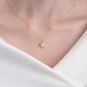 Altın Kolye - Aşk Pusulası Tarz Taşlı Modern Tasarım 14 Ayar Altın Kolye - Aşk Pusulası Şans Kolyesi - 3