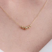 Altın Kolye - 14 Ayar Top Altın Kolye-Beş Toplu Modern Tasarım Altın Kolye - 1