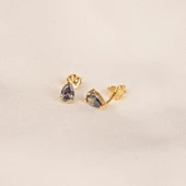 Altın Küpe - 14 Ayar Altın Damla Desenli Mistik Topaz Taşlı Küpe - 3