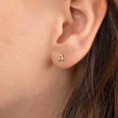 Altın Küpe - 14 Ayar Altın Üç Toplu Minimal Küpe - 1