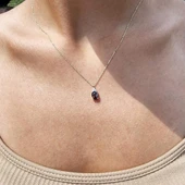 Altın Kolye - 1.10 CT Brown (Smoky)0,15CT Swarovski Taşlı Minimal Tasarım Hediye 14 Ayar Altın Kolye - 2