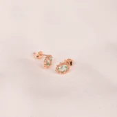 Altın Küpe - 14 Ayar Altın Vintage Tasarım Green Topaz (Su Yeşili) Taşlı Küpe - 6