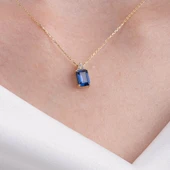 Altın Kolye - Baget Safir Taşlı Zarif Tasarım 14 Ayar Altın Kolye thumbnail 1