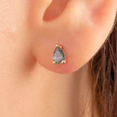 Altın Küpe - 14 Ayar Altın Damla Desenli Mistik Topaz Taşlı Küpe - 1