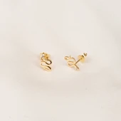 Altın Küpe - 14 Ayar Altın Yılan Desenli Taşlı Minimal Küpe - 4