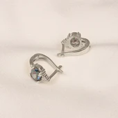 Altın Küpe - 14 Ayar Altın Oval Mistik Topaz Taşlı Tektaş Küpe - 7